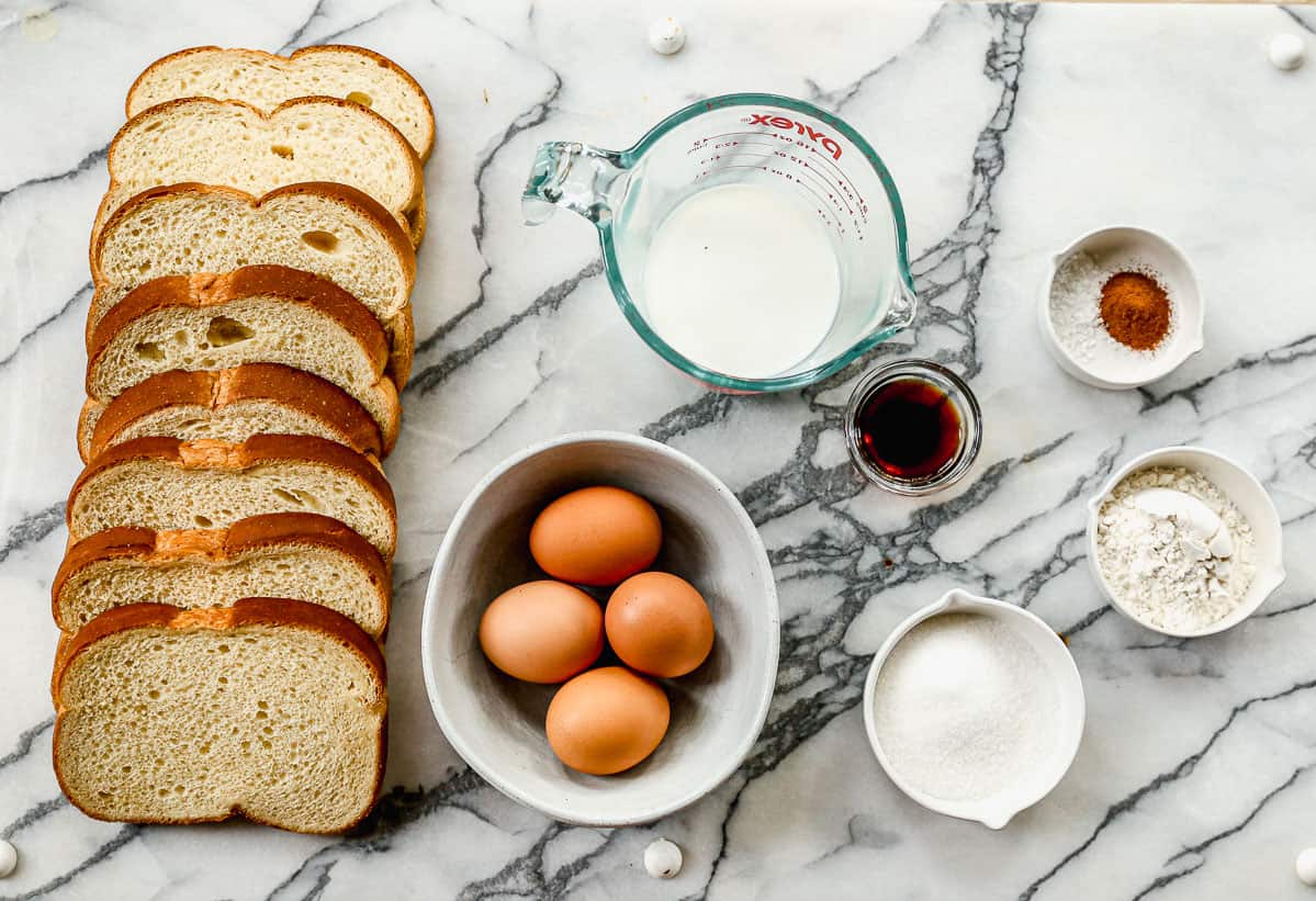 All of the ingredients needed for the best French Toast recipe.