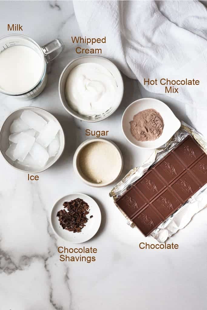 The ingredients needs to Frozen Hot Chocolate.