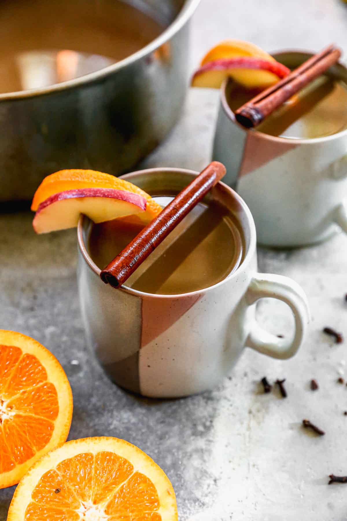 A couple mugs of homemade wassail.