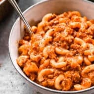 An easy American Goulash recipe in a bowl, ready to enjoy.