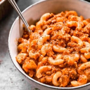 An easy American Goulash recipe in a bowl, ready to enjoy.