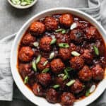 An easy BBQ meatball recipe in a bowl ready to serve.