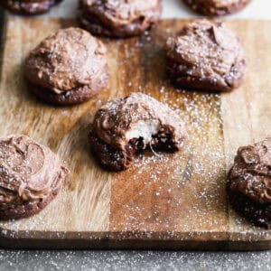 Chocolate Marshmallow Cookies on a cutting board.