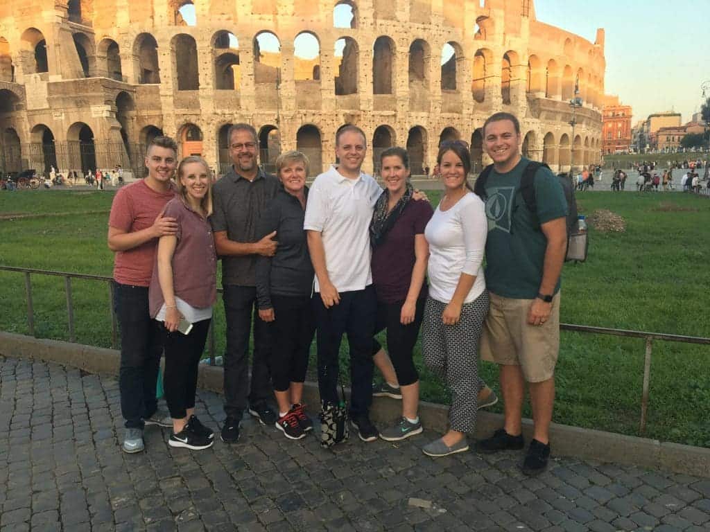 Lauren Allen and family in front of the Coloseum in Italy.