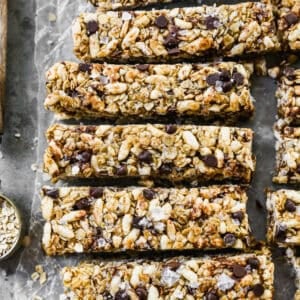 A healthy granola bars recipe cut into bars and ready to eat.