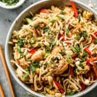 Easy homemade Pad Thai served in a bowl.