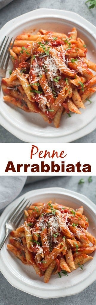 We LOVE this spicy Italian pasta that only takes 20 minutes to make! Penne Arrabbiata in a spicy tomato based sauce with fresh parmesan, basil and parsley.| Tastes Better From Scratch