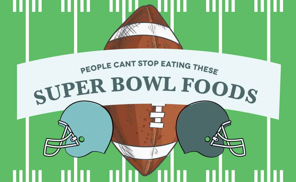 A Super Bowl themed graphic to highlight a post about the best super bowl foods to have at your next party. 