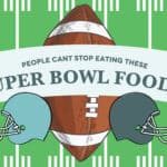 A Super Bowl themed graphic to highlight a post about the best super bowl foods to have at your next party.