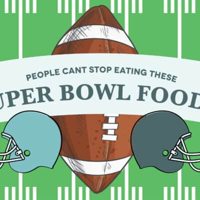 A Super Bowl themed graphic to highlight a post about the best super bowl foods to have at your next party.