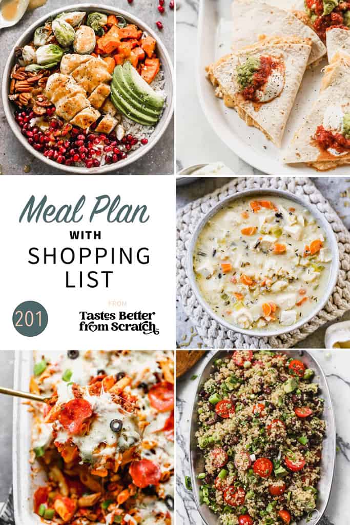 A collage of 5 recipes from meal plan 201.