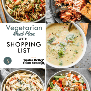 A collage of dinner recipe images comprising a weekly meal plan.